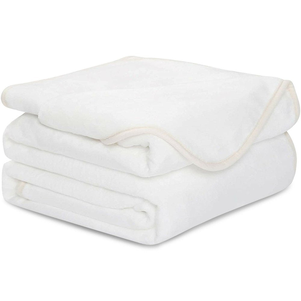 Twin White Polyester Woven Plush Blanket