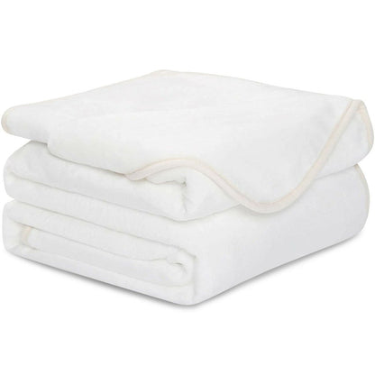 Twin White Polyester Woven Plush Blanket