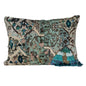 14" X 20" Beige and Green Cotton Throw Pillow With Fringe