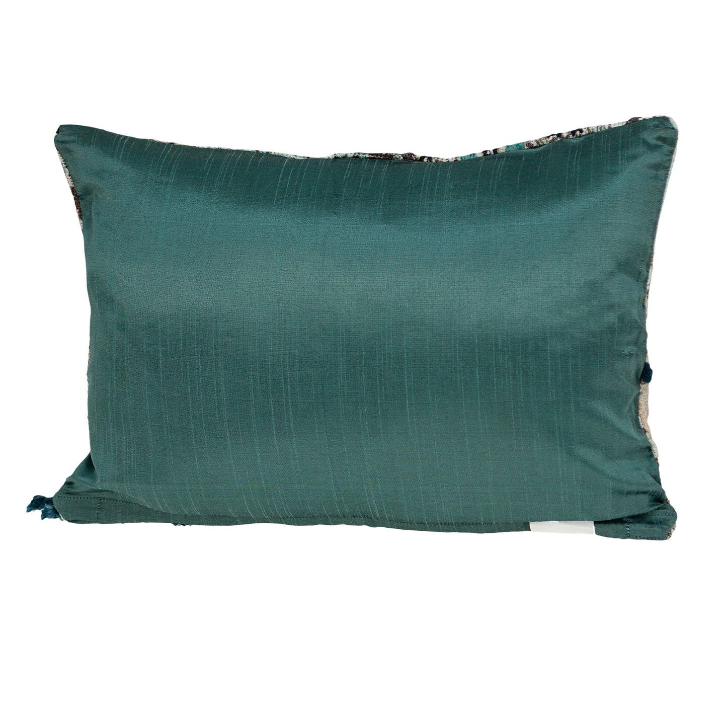 14" X 20" Beige and Green Cotton Throw Pillow With Fringe