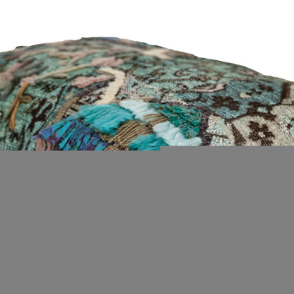 14" X 20" Beige and Green Cotton Throw Pillow With Fringe