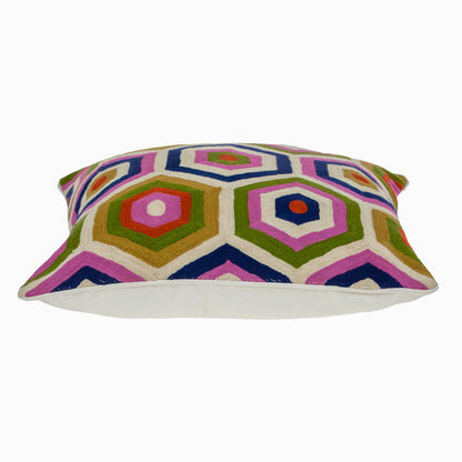 20" Beige and Pink Cotton Throw Pillow