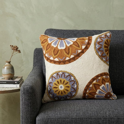 20" Beige and Brown Cotton Throw Pillow