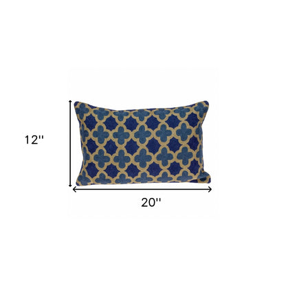 12" X 20" Blue Cotton Throw Pillow