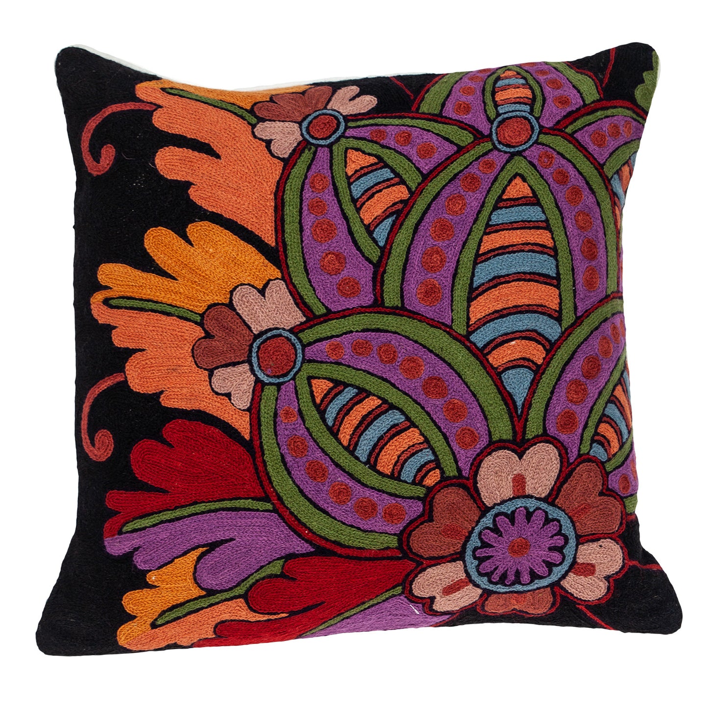 20" Black and Orange Cotton Throw Pillow With Embroidery