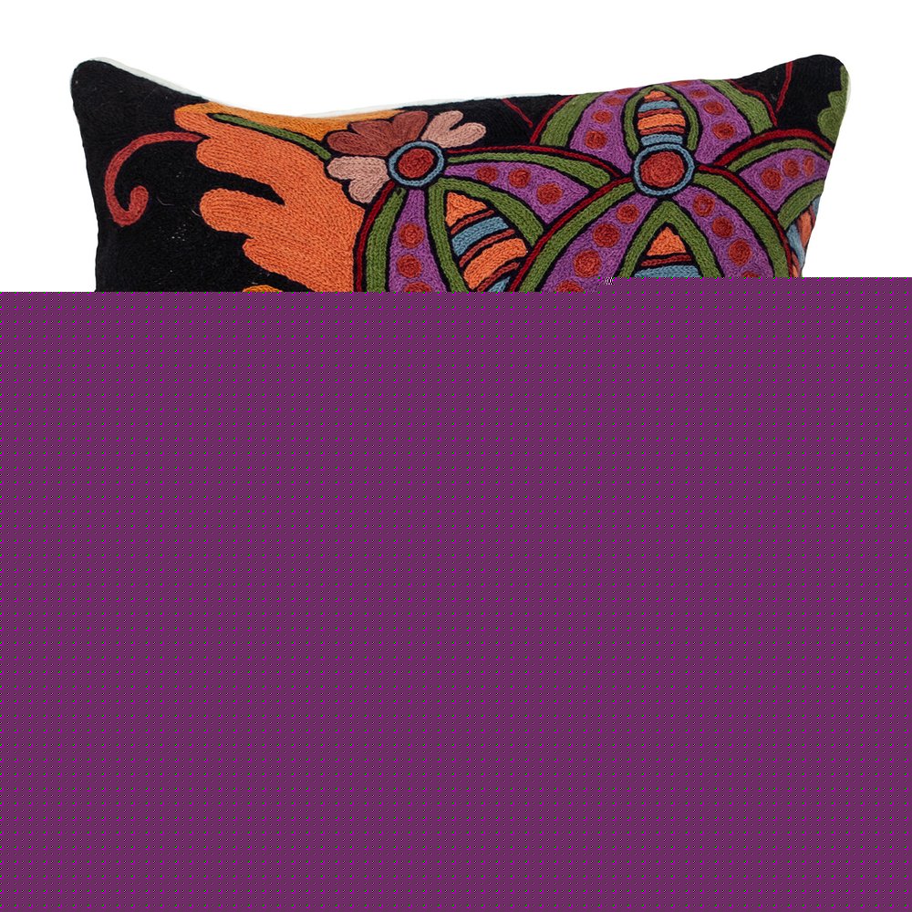 20" Black and Orange Cotton Throw Pillow With Embroidery