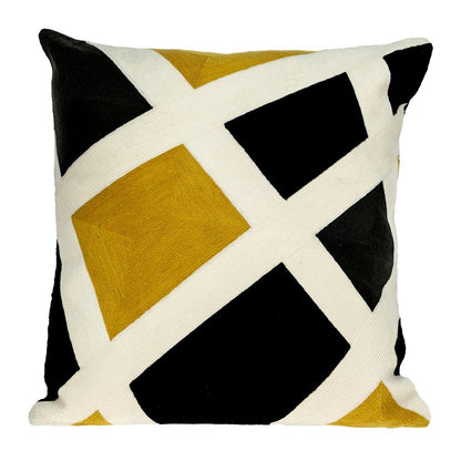 20" Black White And Yellow Cotton Throw Pillow