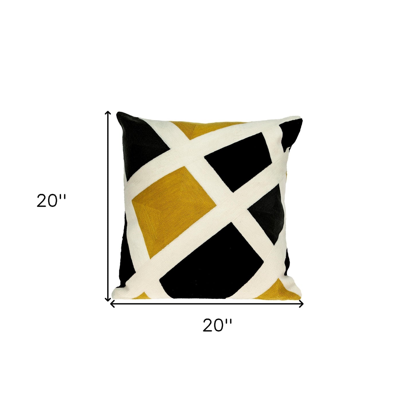 20" Black and Yellow Cotton Throw Pillow