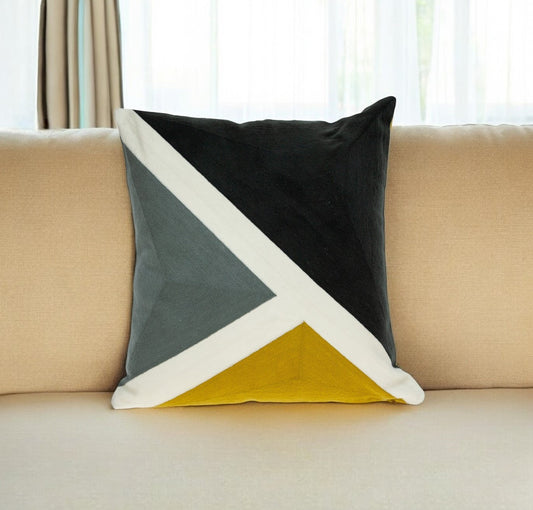 20" Black and Yellow Geometric Cotton Throw Pillow