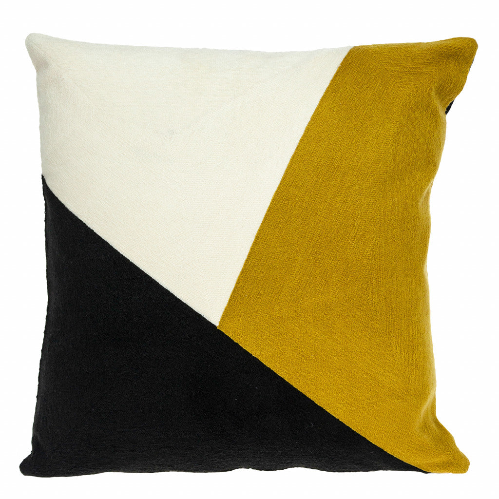 20" Black and Yellow Cotton Throw Pillow