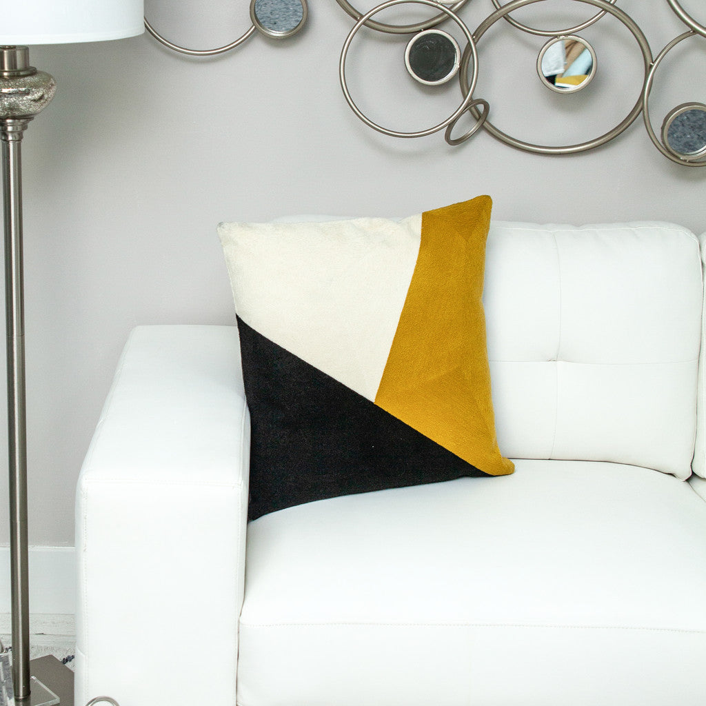 20" Black and Yellow Cotton Throw Pillow