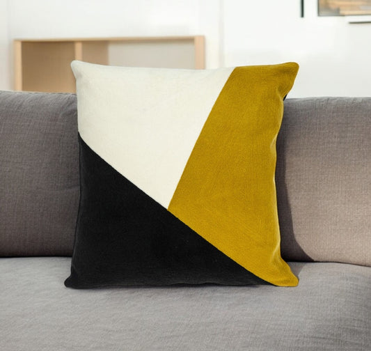 20" Black and Yellow Cotton Throw Pillow