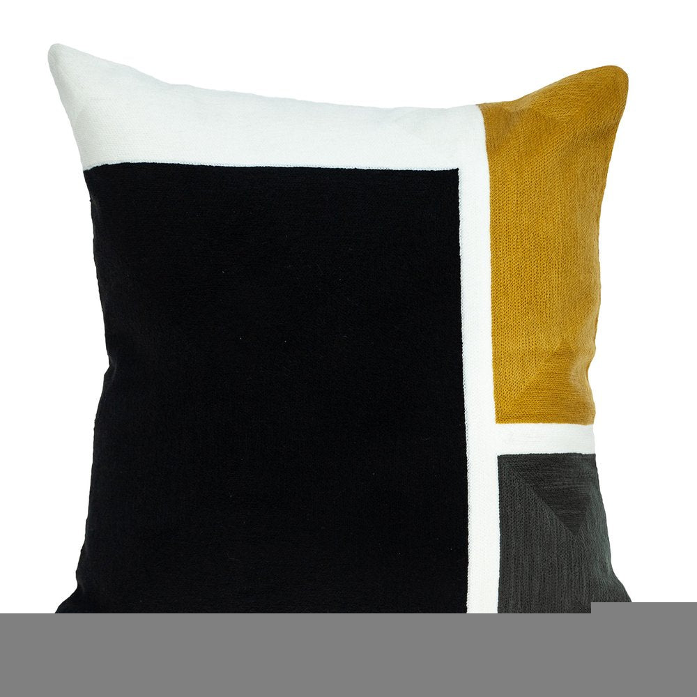 20" Black and Yellow Cotton Throw Pillow