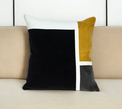 20" Black and Yellow Cotton Throw Pillow