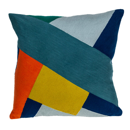 20" Blue and Yellow Geometric Cotton Throw Pillow