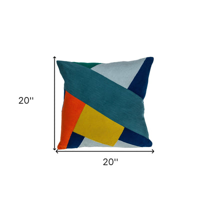 20" Blue and Yellow Geometric Cotton Throw Pillow