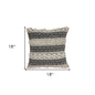 18" Beige and Black Cotton Throw Pillow With Embroidery