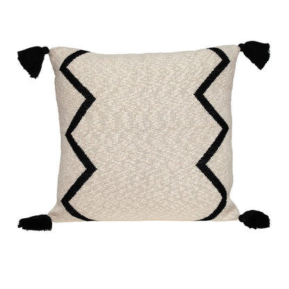 20" x 20" Black and Cream Zigzag Pattern Square Accent Throw Pillow with Tassel