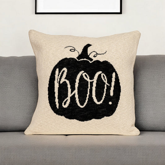 20" x 20" Cream Black Pumpkin Boo Square Accent Throw Pillow