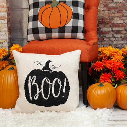 20" x 20" Cream Black Pumpkin Boo Square Accent Throw Pillow