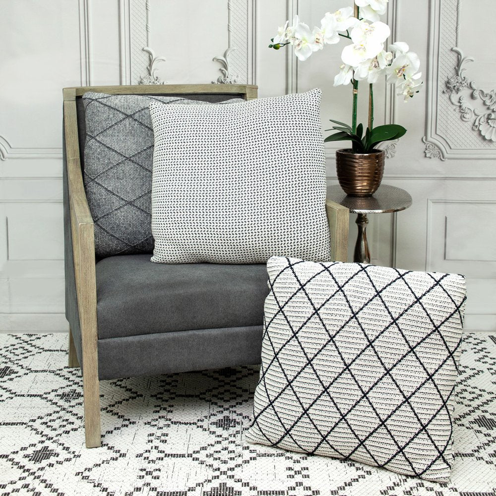 20" Beige And Black Chevron Cotton Throw Pillow