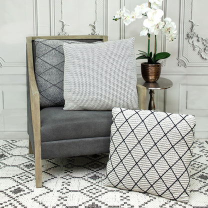 20" Beige And Black Chevron Cotton Throw Pillow