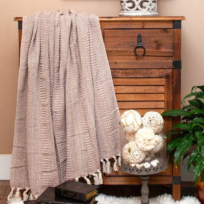 Brown and Beige Woven Herringbone Handloomed Throw