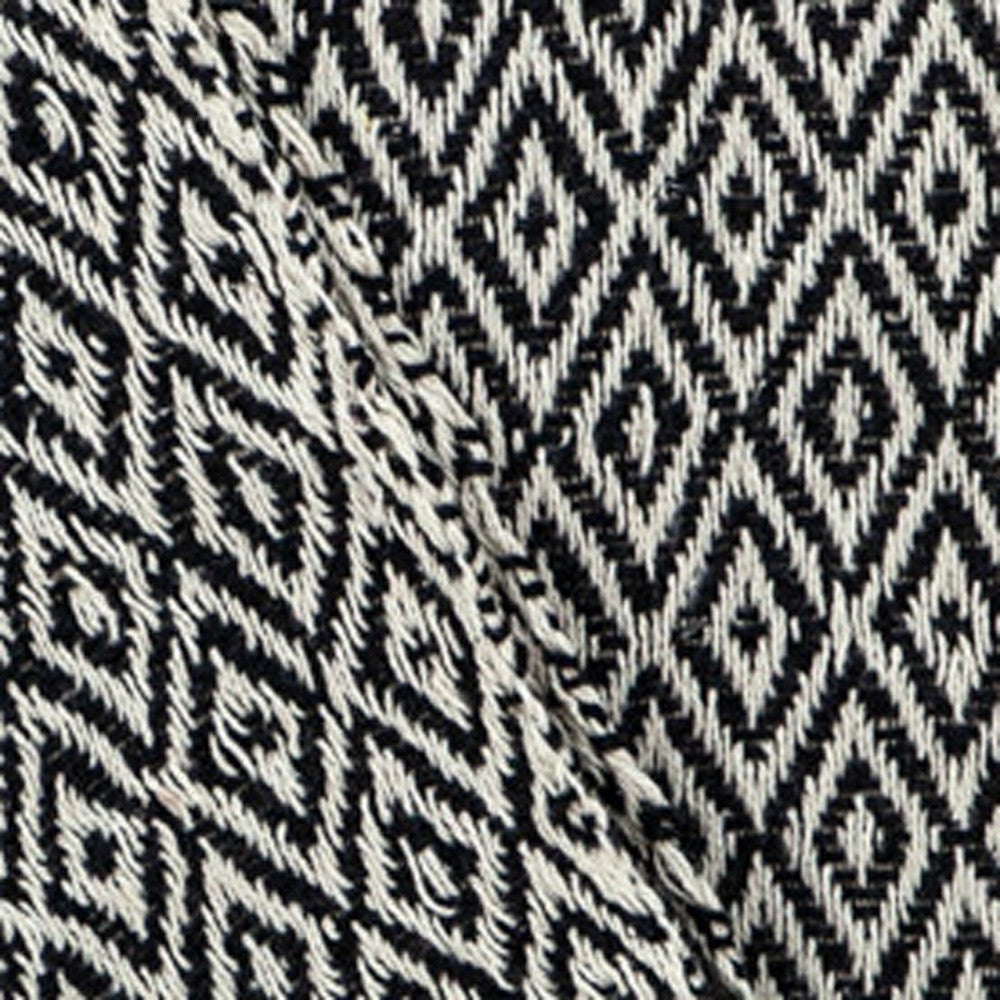 Boho Black and Beige Woven Diamond Pattern Throw with Tassels