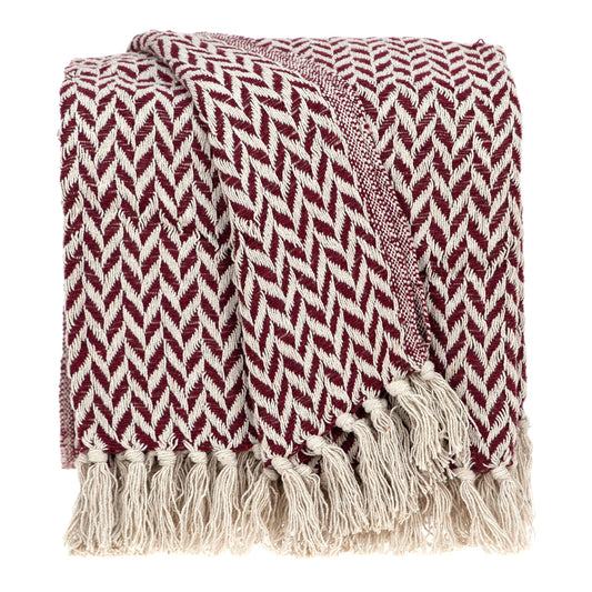 Burgundy Handloom Herringbone Weave with Tassels