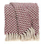 52" X 67" Burgundy And Ivory Cotton Woven Herringbone Throw Blanket with Tassels