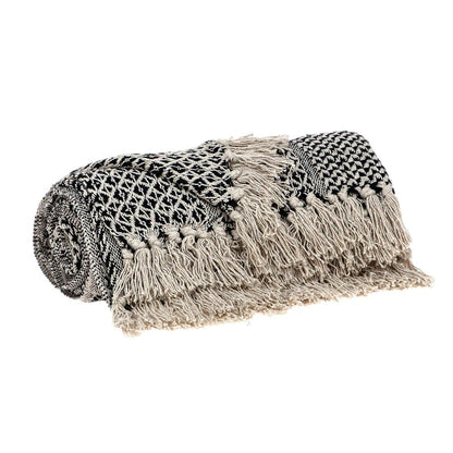 52" X 67" Beige and Black Quilted Cotton Abstract Throw Blanket