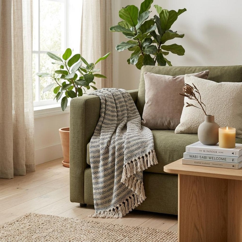 Beige and Taupe Diamond Weave Handloom Throw