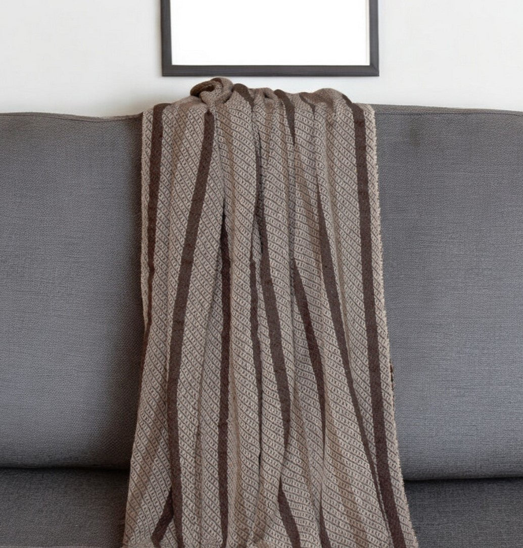 Brown and Taupe Striped Woven Handloom Throw