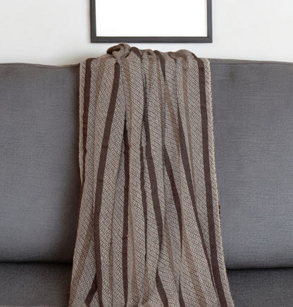 Brown and Taupe Striped Woven Handloom Throw