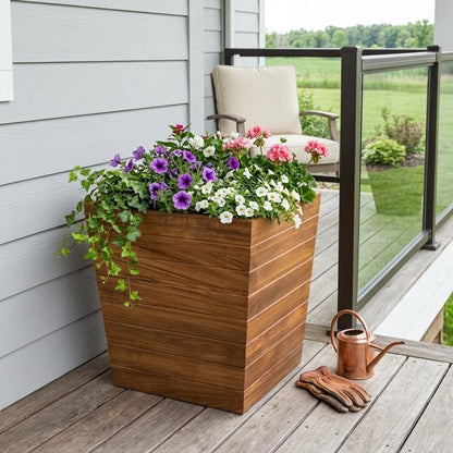 21" Brown Solid Wood Indoor Outdoor Square Planter Box