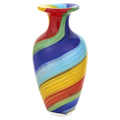 10" Rainbow Murano Glass Abstract Round Table Vase