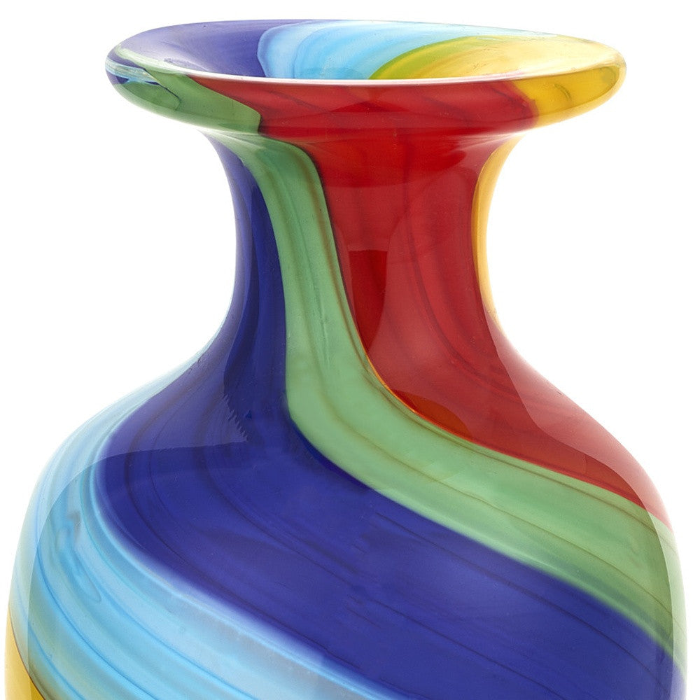 10" Rainbow Murano Glass Abstract Round Table Vase