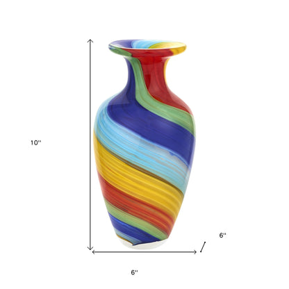 10" Rainbow Murano Glass Abstract Round Table Vase