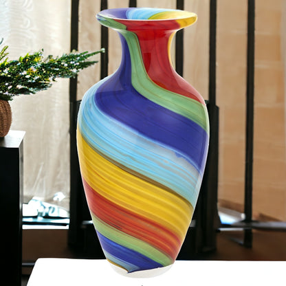 10" Rainbow Murano Glass Abstract Round Table Vase