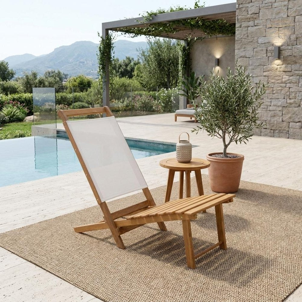 15" Brown and Natural Wood Solid Wood Outdoor Deck Chair