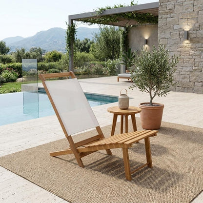 15" Brown and Natural Wood Solid Wood Outdoor Deck Chair