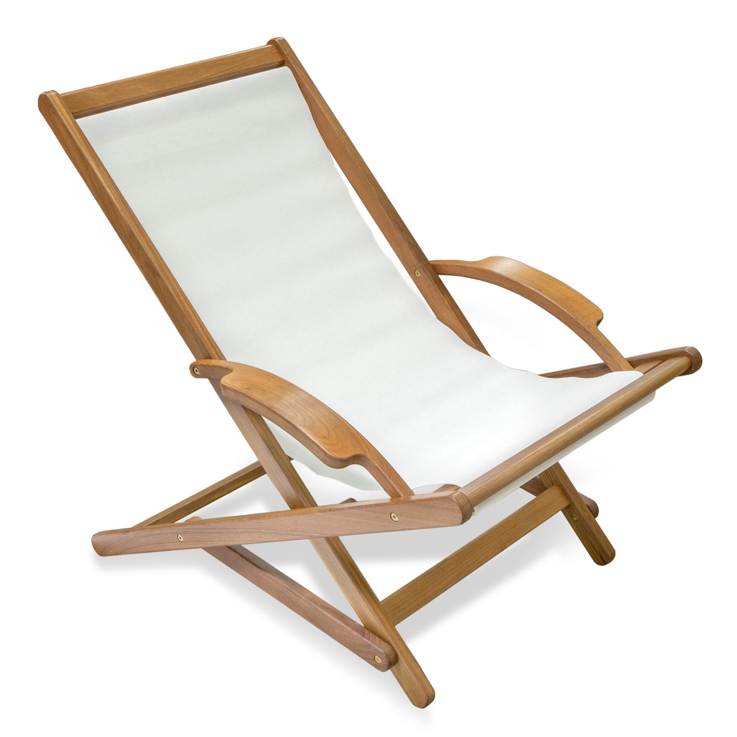 27" White and Natural Wood Solid Wood Indoor Outdoor Deck Chair