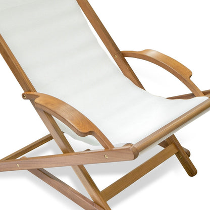 27" White and Natural Wood Solid Wood Indoor Outdoor Deck Chair