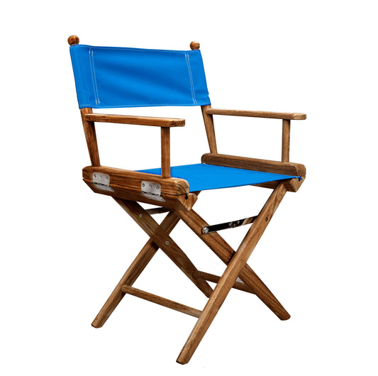 23" Blue and Natural Wood Solid Wood Indoor Outdoor Director Chair