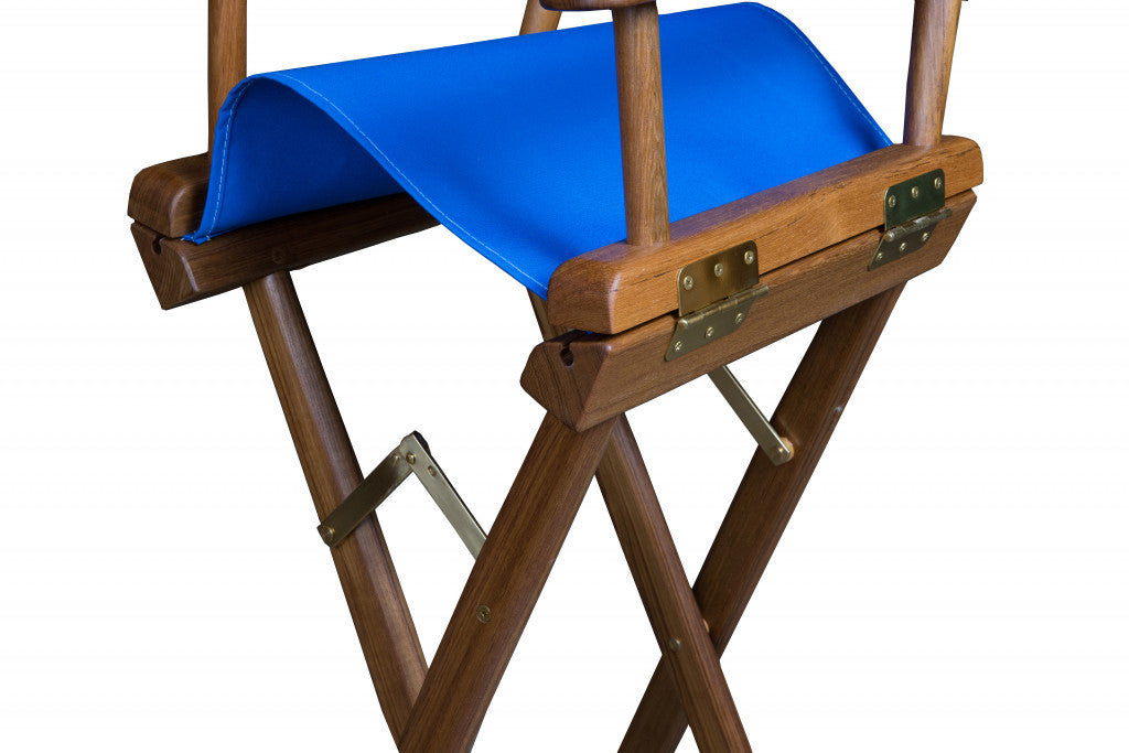 23" Blue and Brown Solid Wood Indoor Outdoor Director Chair