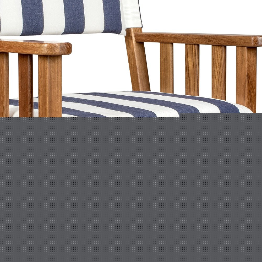 20" Blue and White and Natural Wood Solid Wood Indoor Outdoor Director Chair with Blue and White Cushion