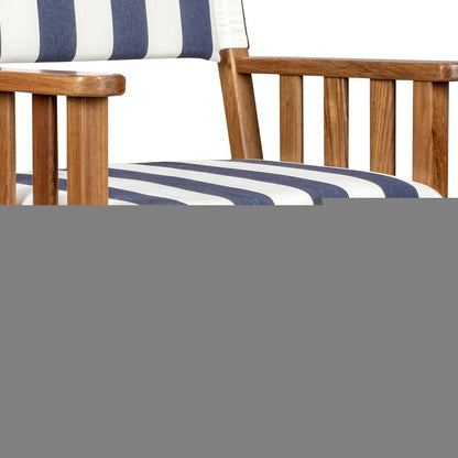 20" Blue and White and Natural Wood Solid Wood Indoor Outdoor Director Chair with Blue and White Cushion
