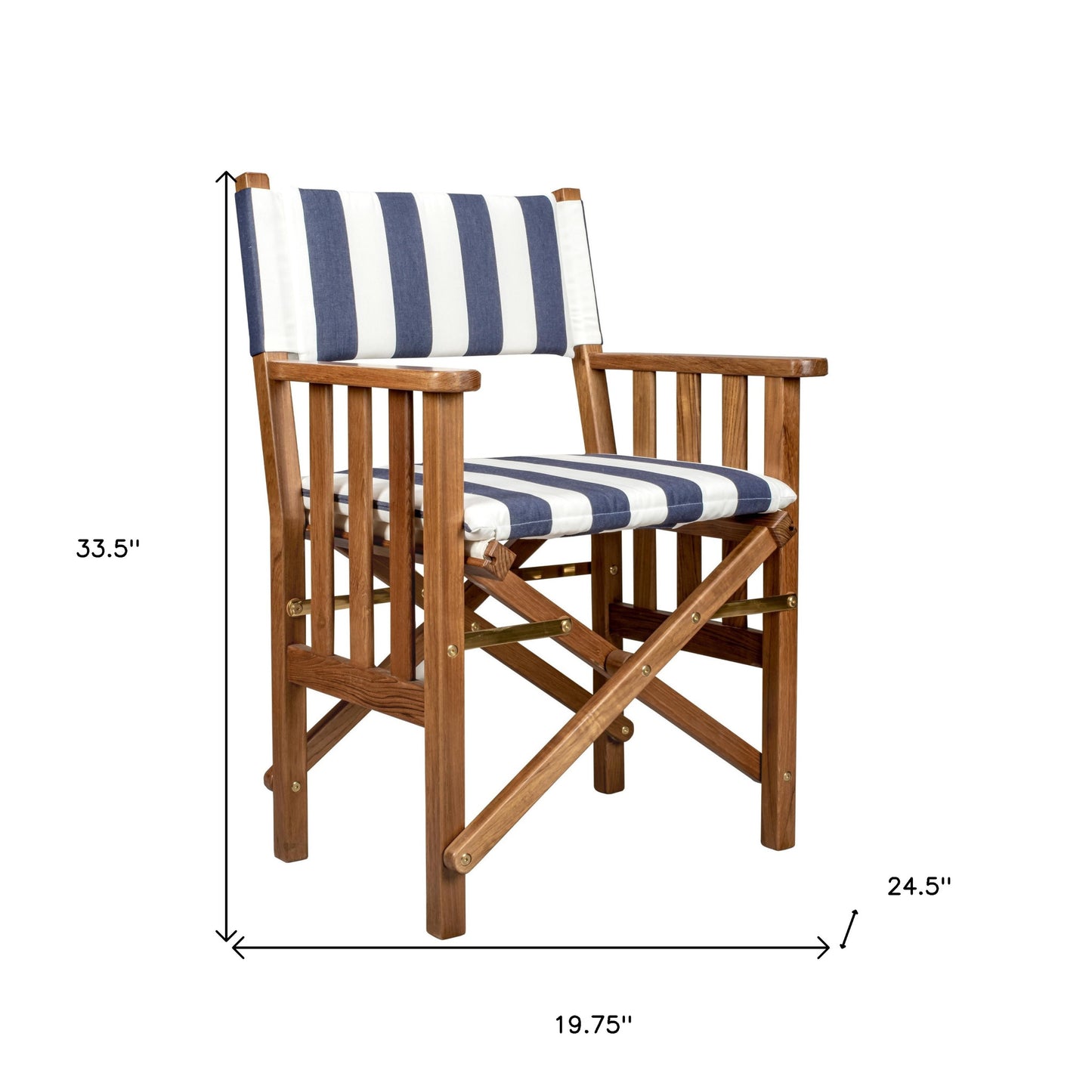 20" Blue and White and Natural Wood Solid Wood Indoor Outdoor Director Chair with Blue and White Cushion