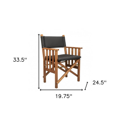 20" Black and Natural Wood Solid Wood Indoor Outdoor Director Chair with Black Cushion