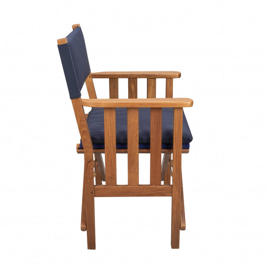 20" Navy Blue and Natural Wood Solid Wood Indoor Outdoor Director Chair with Navy Blue Cushion